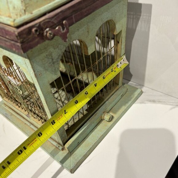 Victorias Vintage And Antiques Metal Wood Grapes Design Bird Cage Light Green OS - Picture 5 of 14
